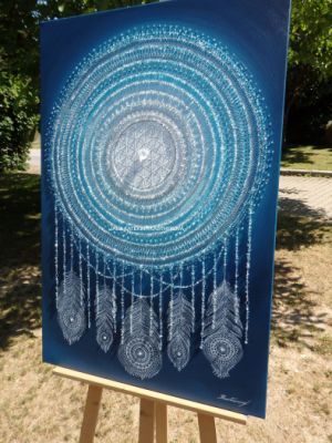 … MANDALA – LAPAČ SNŮ VI. …  - plátno 90x60cm, akryl s křišťály