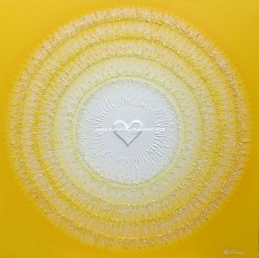 ... SLUNEČNÍ MANDALA II. ... - original, malba/ kresba na plátno s vyšším rámem 60x60cm, kombinovaná technika s křišťály