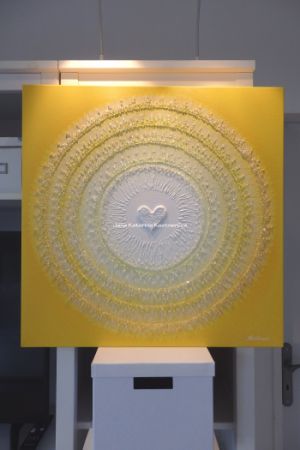 ... SLUNEČNÍ MANDALA II. ... - original, malba/ kresba na plátno s vyšším rámem 60x60cm, kombinovaná technika s křišťály