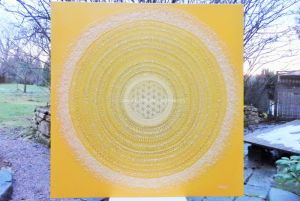 ... ZLATÁ MANDALA SLUNCE - RODINA II. ... - original, plátno 100x100cm, akryl s křišťály