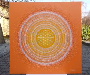 ... MANDALA - MĚSÍČEK LÉKAŘSKÝ ... - original, plátno 70x70cm, akryl s křišťálky