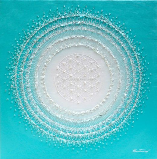 … MANDALA – KOMUNIKACE VI. … - original, akryl, plátno 40x40cm s křišťály