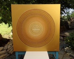 ... ZLATÁ MANDALA III. - original, plátno 120x120cm, akryl s křišťály