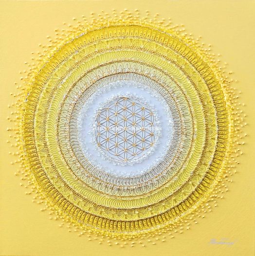 ... SLUNEČNÍ MANDALA VI. ... - original, plátno 50x50cm, akryl s křišťály