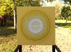 ... SLUNEČNÍ MANDALA VI. ... - original, plátno 50x50cm, akryl s křišťály