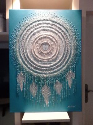 ... MANDALA - LAPAČ SNŮ ... - plátno 50x70cm, akryl s křišťály