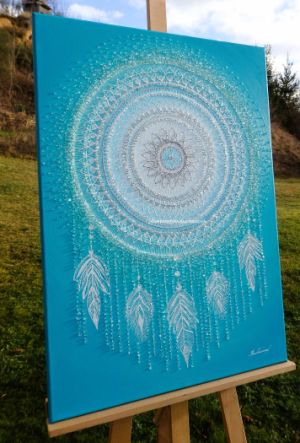 ... MANDALA - LAPAČ SNŮ ... - plátno 50x70cm, akryl s křišťály