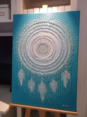 ... MANDALA - LAPAČ SNŮ ... - plátno 50x70cm, akryl s křišťály