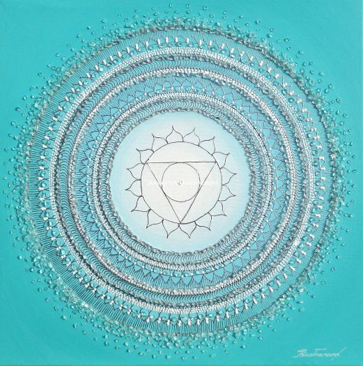 ... MANDALA - 5. ČAKRA ... - original, plátno 40x40cm, akryl s křišťály