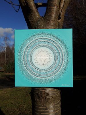 ... MANDALA - 5. ČAKRA ... - original, plátno 40x40cm, akryl s křišťály