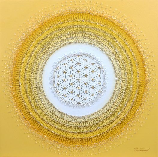 … SLUNEČNÍ MANDALA VIII. … - original, plátno 50x50cm, akryl s křišťály