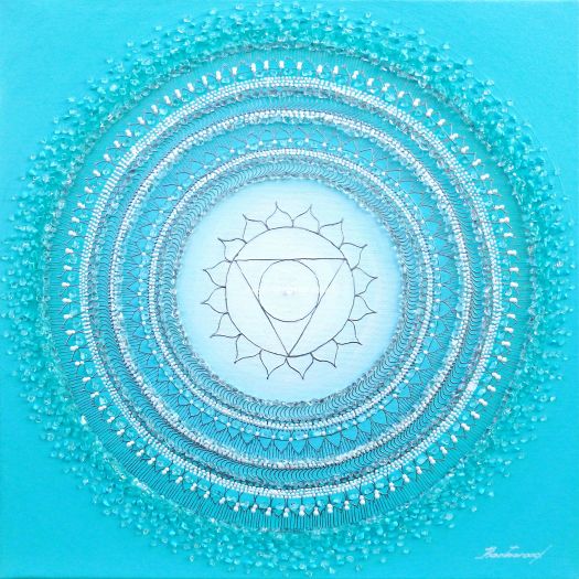 ... MANDALA - 5. ČAKRA II. ... - original, plátno 40x40cm, akryl s křišťály