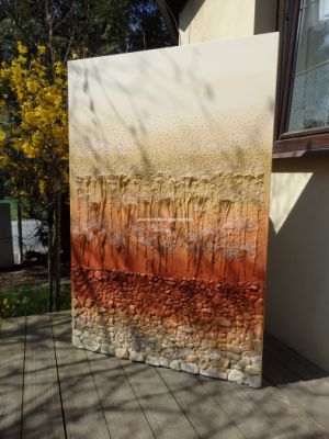 ... MINIMALISTICKÝ INTERIÉROVÝ OBRAZ - MOTIV PŘÍRODY ... - original, plátno na vyšším rámu 150x100cm, akryl s křišťály a dary přírody