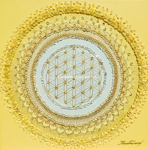 … MANDALA – RADOSTNICE SLUNEČNÍ … - original, plátno 30x30cm, akryl s křišťály