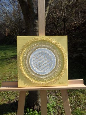 … MANDALA – RADOSTNICE SLUNEČNÍ … - original, plátno 30x30cm, akryl s křišťály