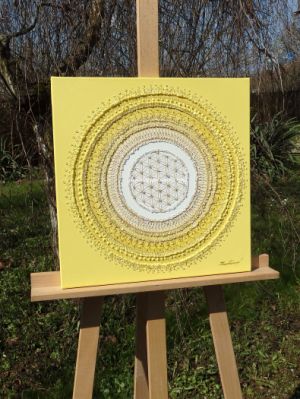 … SLUNEČNÍ MANDALA IX. … - original, plátno 40x40cm, akryl s křišťály