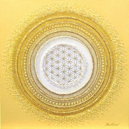 ... SLUNEČNÍ MANDALA XI. ... - original, plátno 50x50cm, akryl s křišťály