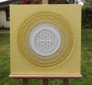 ... SLUNEČNÍ MANDALA XI. ... - original, plátno 50x50cm, akryl s křišťály