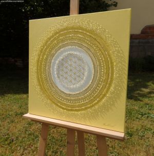 ... SLUNEČNÍ MANDALA XI. ... - original, plátno 50x50cm, akryl s křišťály