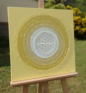 ... SLUNEČNÍ MANDALA XI. ... - original, plátno 50x50cm, akryl s křišťály