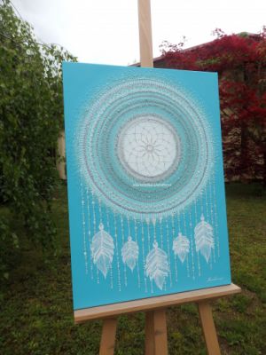 ... MANDALA - LAPAČ SNŮ V. ... - original, plátno 50x70cm, akryl s křišťály