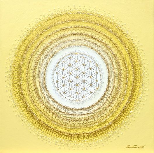 ... SLUNEČNÍ MANDALA XII. ... - original, plátno 50x50cm, akryl s křišťály