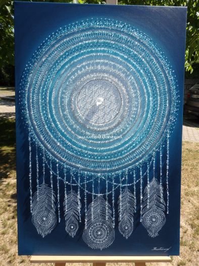 … MANDALA – LAPAČ SNŮ VI. …  - plátno 90x60cm, akryl s křišťály