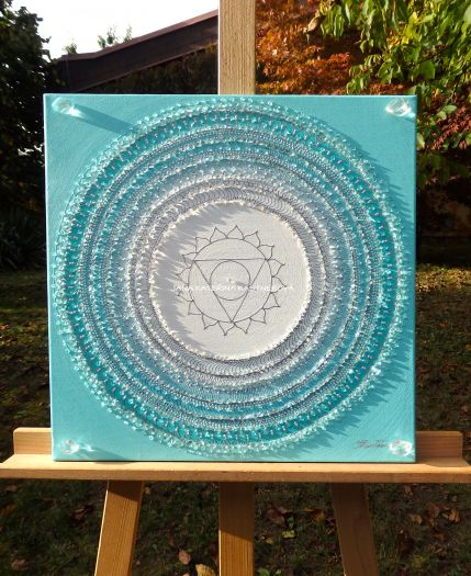 OBRAZ NA PŘÁNÍ - ... MANDALA - 5. ČAKRA ... - original, akryl s křišťály, plátno 40x40cm