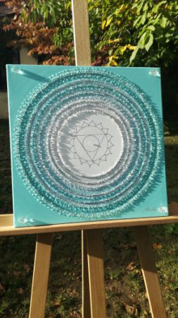 OBRAZ NA PŘÁNÍ - ... MANDALA - 5. ČAKRA ... - original, akryl s křišťály, plátno 40x40cm