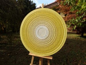 OBRAZ NA PŘÁNÍ - ... SLUNEČNÍ MANDALA ... - original, akryl s křišťály, kulaté plátno 100cm