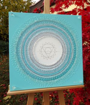 OBRÁZEK NA PŘÁNÍ ... MANDALA - 5. ČAKRA ... - original, plátno 50x50cm, akryl s křišťály