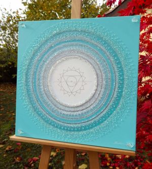 OBRÁZEK NA PŘÁNÍ ... MANDALA - 5. ČAKRA ... - original, plátno 50x50cm, akryl s křišťály