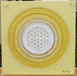 ... SLUNEČNÍ MANDALA ... - original, plátno 40x40cm, akryl s křišťály