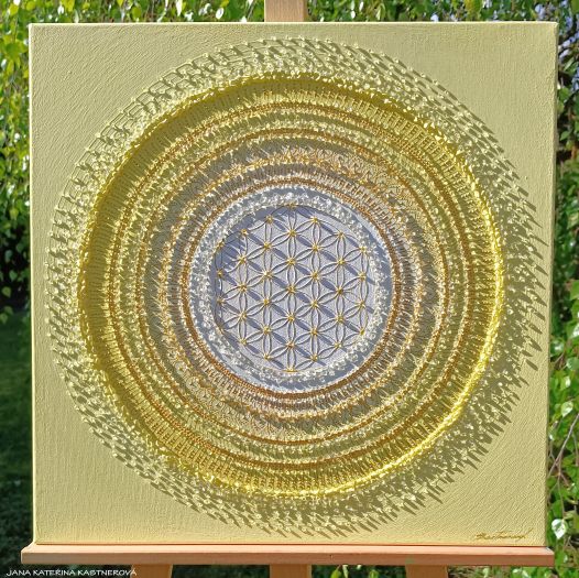 ... SLUNEČNÍ MANDALA ... - original, plátno 50x50cm, akryl s křišťály