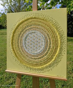 ... SLUNEČNÍ MANDALA ... - original, plátno 50x50cm, akryl s křišťály