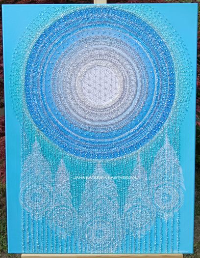 … LAPAČ SNŮ – ŠTĚSTÍ A POŽEHNÁNÍ … - original, plátno 80x60cm, akryl s diamantovými křišťály
