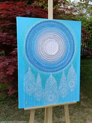… LAPAČ SNŮ – ŠTĚSTÍ A POŽEHNÁNÍ … - original, plátno 80x60cm, akryl s diamantovými křišťály
