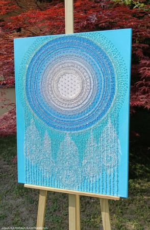 … LAPAČ SNŮ – ŠTĚSTÍ A POŽEHNÁNÍ … - original, plátno 80x60cm, akryl s diamantovými křišťály