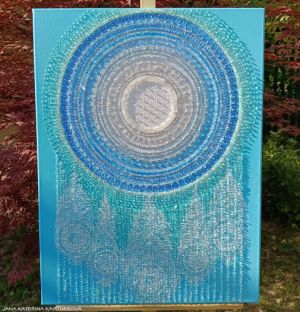 … LAPAČ SNŮ – ŠTĚSTÍ A POŽEHNÁNÍ … - original, plátno 80x60cm, akryl s diamantovými křišťály