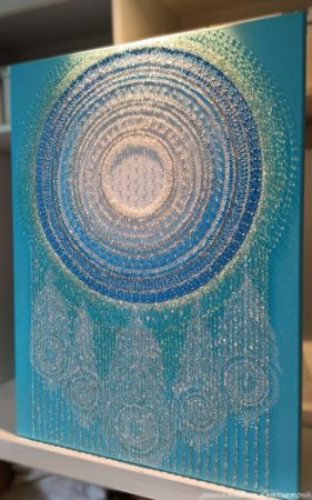 … LAPAČ SNŮ – ŠTĚSTÍ A POŽEHNÁNÍ … - original, plátno 80x60cm, akryl s diamantovými křišťály