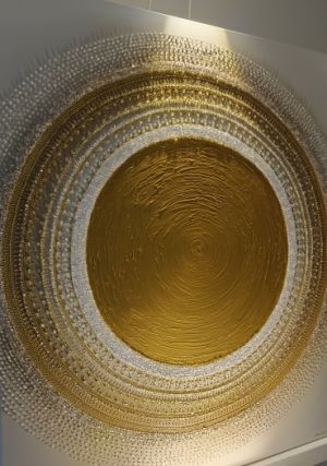 OBRAZ NA PŘÁNÍ - ... MANDALA - ZLATÉ Latte pro Jolanku ... - 100x80cm, akryl s diamantovými křišťály