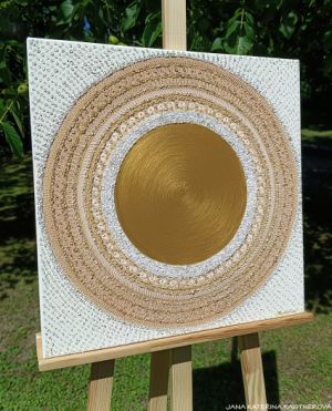 ... KÁVIČKOVÁ MANDALA - LATTÉ ... - original, plátno 50x50cm, akryl s diamantovými křišťály