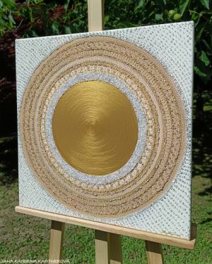 ... KÁVIČKOVÁ MANDALA - LATTÉ ... - original, plátno 50x50cm, akryl s diamantovými křišťály