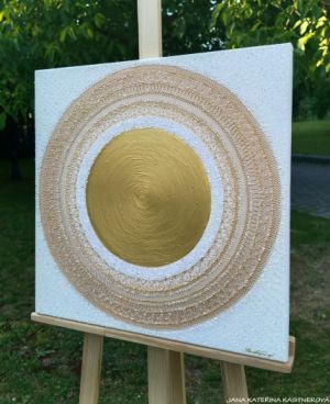 ... KÁVIČKOVÁ MANDALA - LATTÉ ... - original, plátno 50x50cm, akryl s diamantovými křišťály