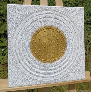 ... ZLATÝ STŘED - symbol KVĚT ŽIVOTA ... - original, plátno 40x40cm, technika akryl s diamantovými křišťály