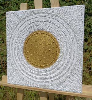 ... ZLATÝ STŘED - symbol KVĚT ŽIVOTA ... - original, plátno 40x40cm, technika akryl s diamantovými křišťály