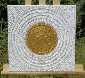 ... ZLATÝ STŘED - symbol KVĚT ŽIVOTA ... - original, plátno 40x40cm, technika akryl s diamantovými křišťály