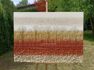 OBRAZ NA PŘÁNÍ pro paní Romanu z Němčic ... MINIMALISTICKÝ INTERIÉROVÝ OBRAZ – MOTIV PŘÍRODY IV. ... original, plátno 150x110cm, akryl s diamantovými a surovými křišťály, pískovými kameny, bylinkammi