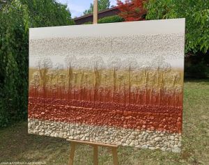 OBRAZ NA PŘÁNÍ pro paní Romanu z Němčic ... MINIMALISTICKÝ INTERIÉROVÝ OBRAZ – MOTIV PŘÍRODY IV. ... original, plátno 150x110cm, akryl s diamantovými a surovými křišťály, pískovými kameny, bylinkammi