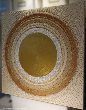 ... KÁVIČKOVÁ MANDALA - LATTE II. ... - original, plátno 50x50cm, akryl s diamantovými křišťály